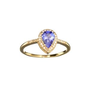 Brilliant .85ct Tanzanite Diamond Teardrop Halo Pear Engagement Ring 7.5 7 1/2